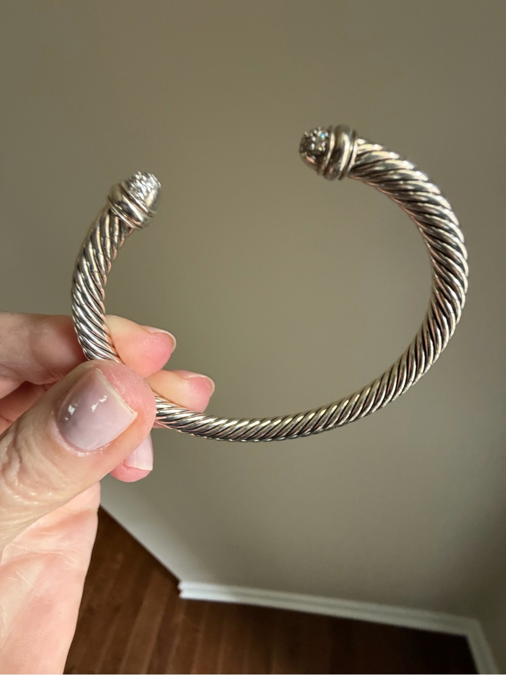 David Yurman 5mm Cable Classic Bracelet Sterling Silver w/Pave Diamond Domes 925